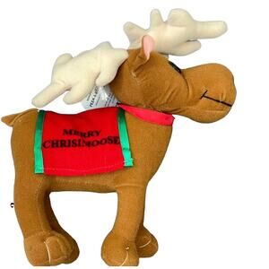 Christmas Moose Plush Merry Chrisimoose Toy 9" Vintage Stuffed Animal Tags READ